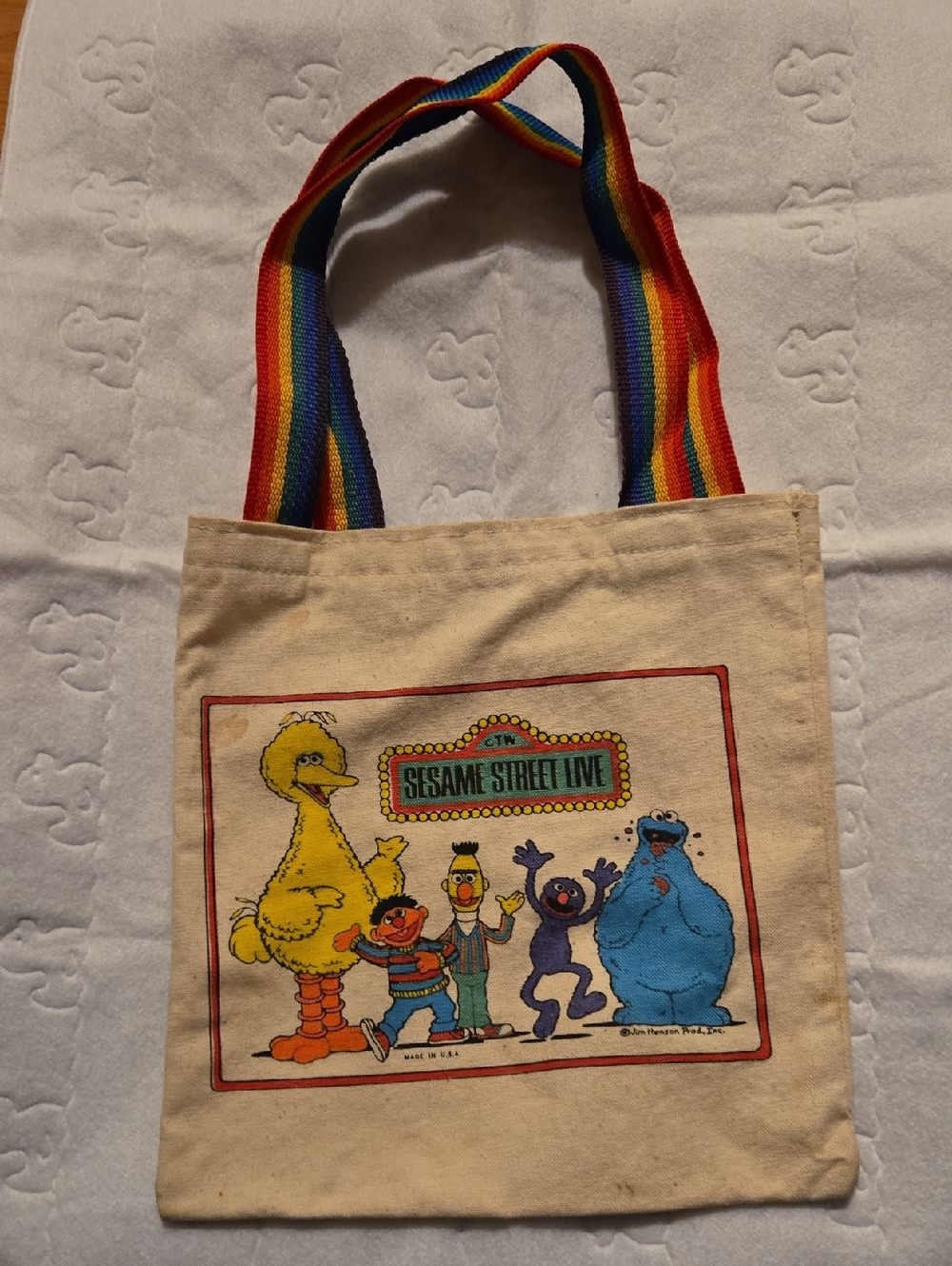 Sesame Street Live Canvas Tote with Rainbow Straps Big Bird Grover Cookie Monste